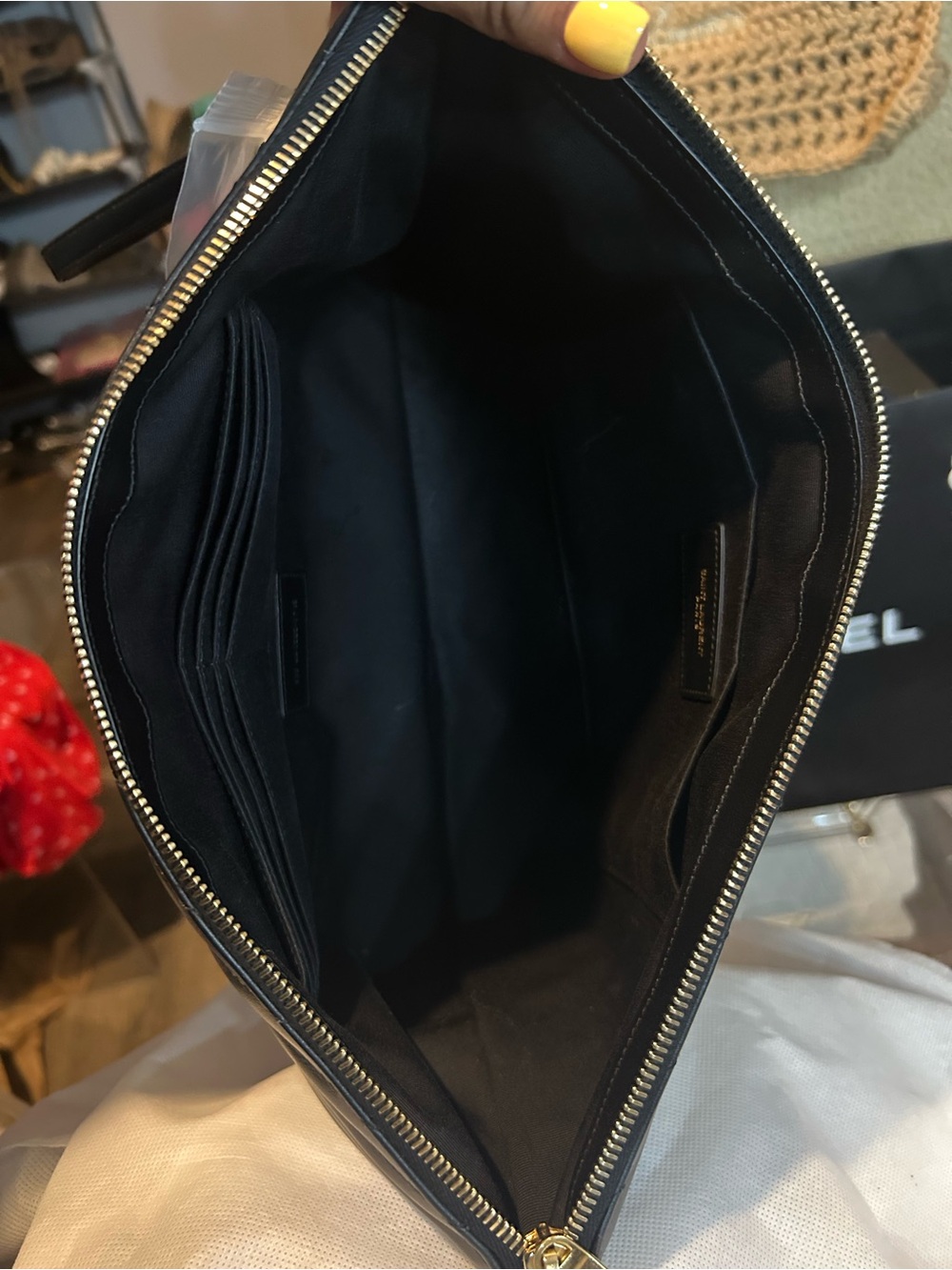 Yves Saint Laurent Black Quilted Leather Envelope Clutch with Gold YSL Emblem - Picture 3 of 13